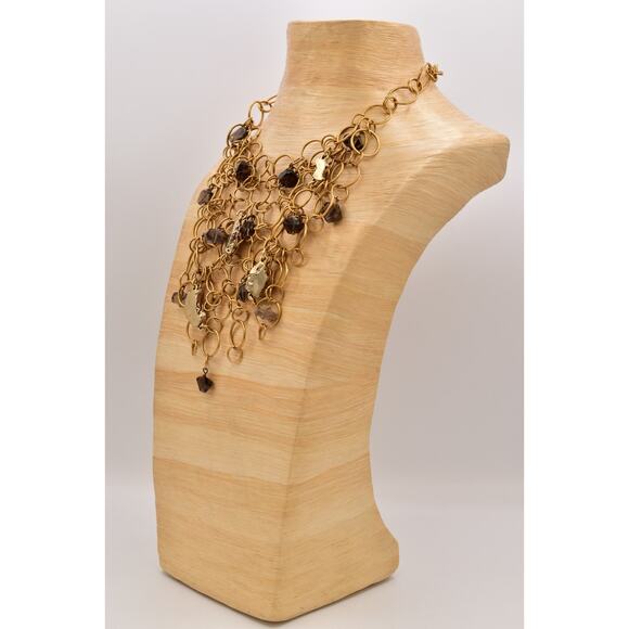 Kara Ross Vintage Collar Bib Statement Necklace Brushed Gold Nugget Signed BinBL - Picture 9 of 12